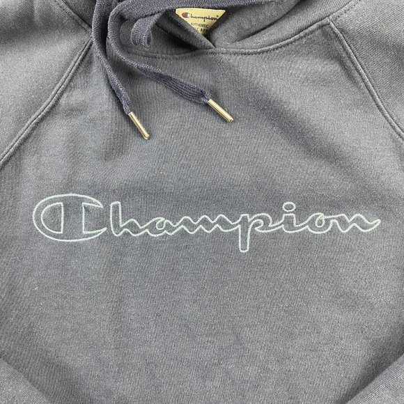 Champion Cropped Cut Off Sweater Women Small S Blue Hoodie Pullover Sweatshirt - Picture 2 of 8